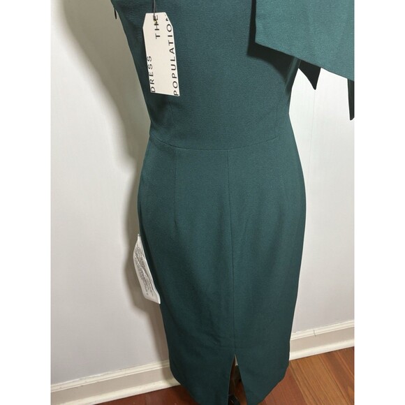 DRESS THE POPULATION Midi Dress Womens Small Green Tiffany One-Shoulder Bow New - Picture 8 of 16